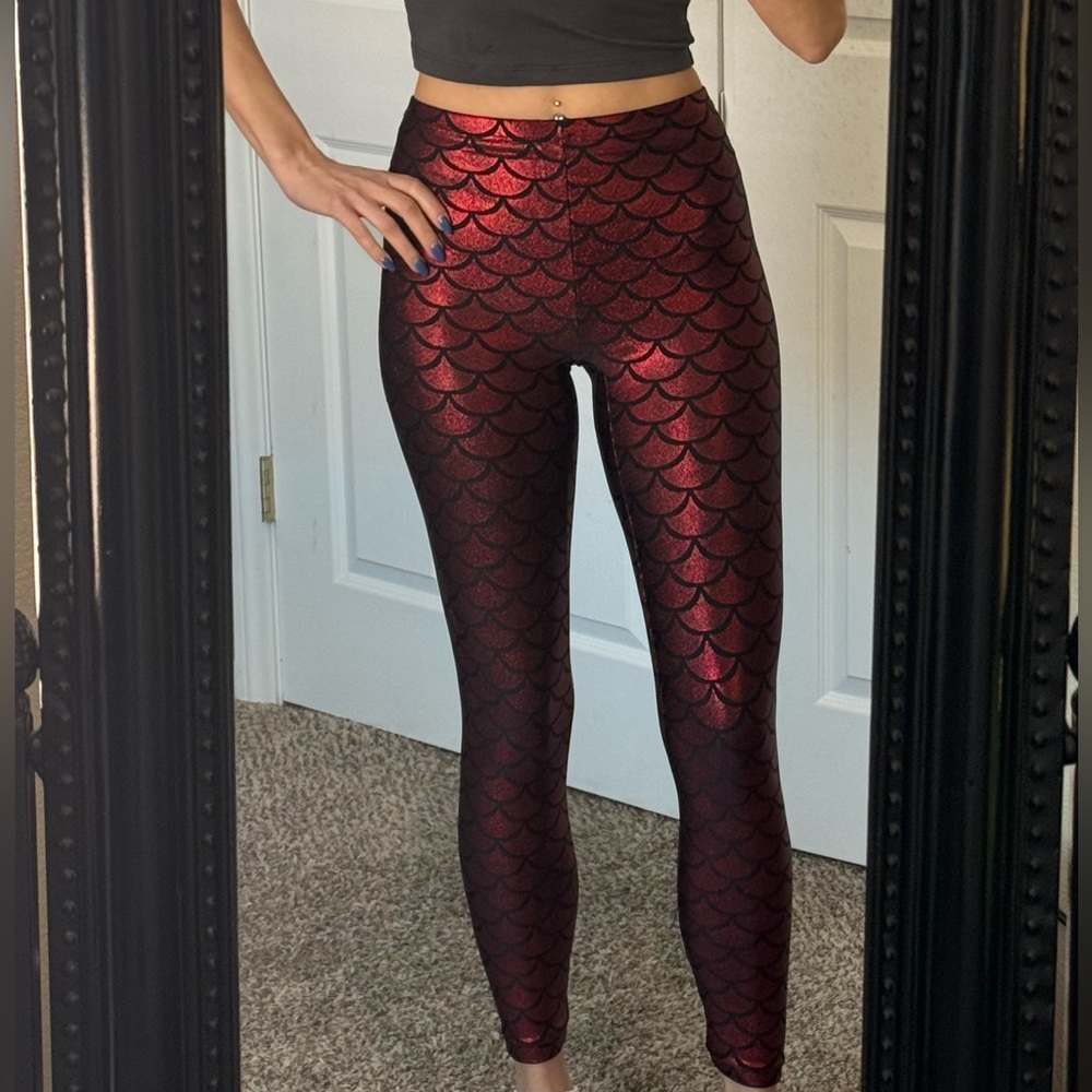 Metallic Red Mermaid Leggings